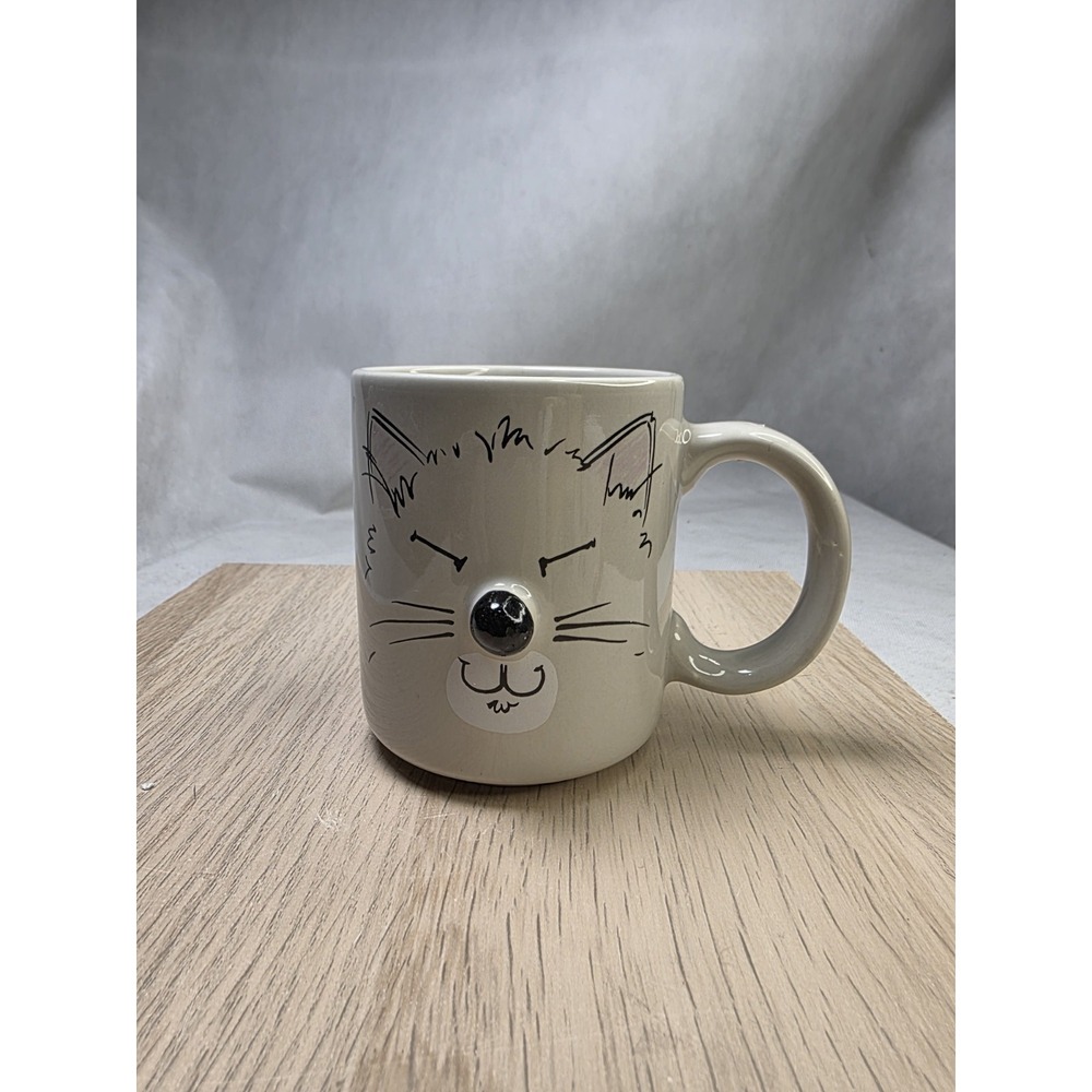 Mt. Clemens Pottery Off White Vintage Cat 3D Nose Coffee Tea Mug Adorable! 🐈⬛